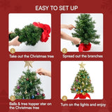 24"/2Ft Mini Christmas Tree Tabletop Set With Clear Led Lights, Artificial Mini Christmas Tree With Star Treetop And Hanging Ornaments, Best Diy Xmas Decorations