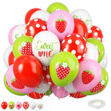 Strawberry Balloons, 12 Inch Strawberry Sweet One Party Balloons White Green Red Dots Balloons Strawberry Theme Party For Girls First Birthday Summer Fruit Party Baby Shower Supplies