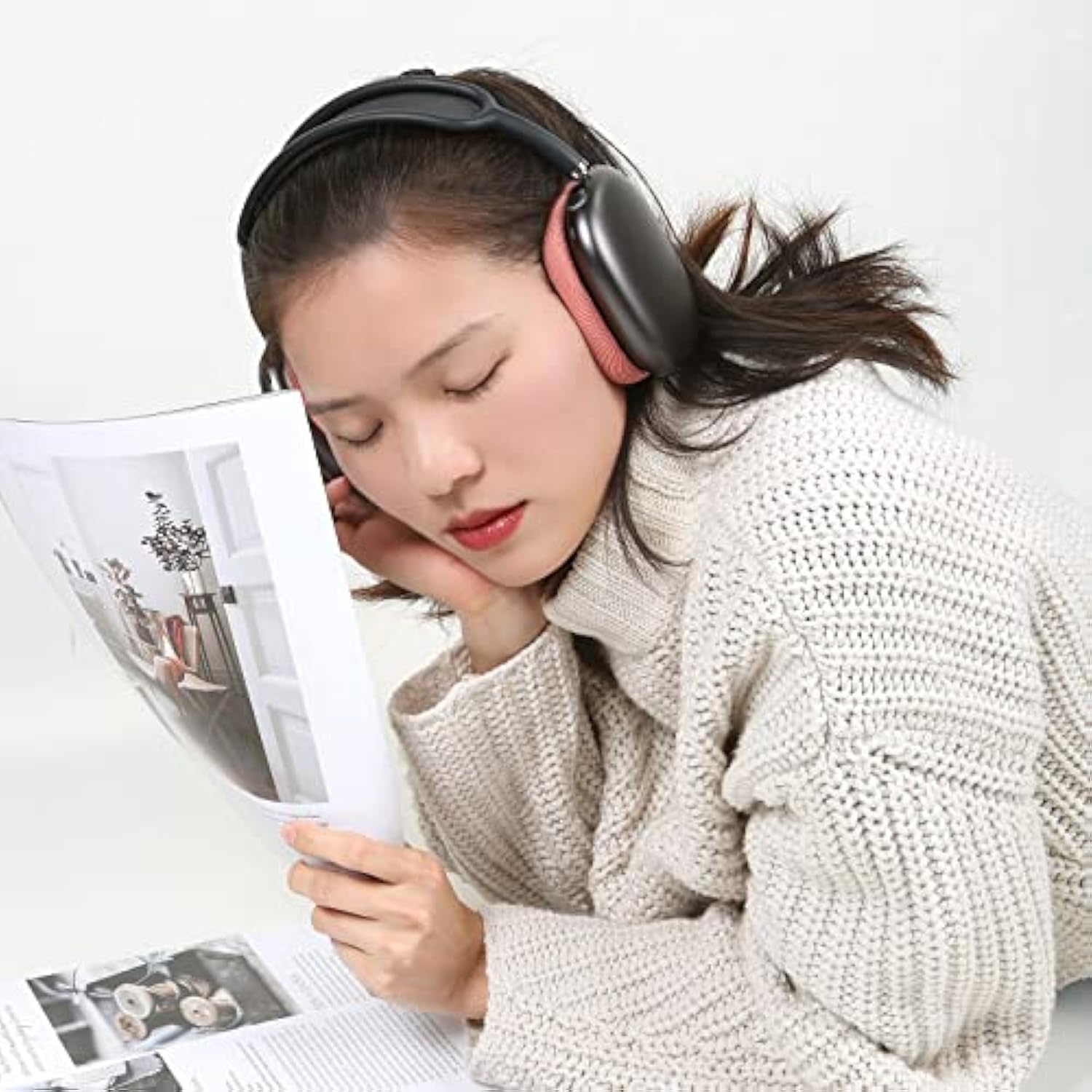 Earpads Earcups Earmuff For Airpods Max Magnetic Ear Cushions Replacement Parts With Knit-Mesh Canopy, Memory Foam And Magnet Pink Red