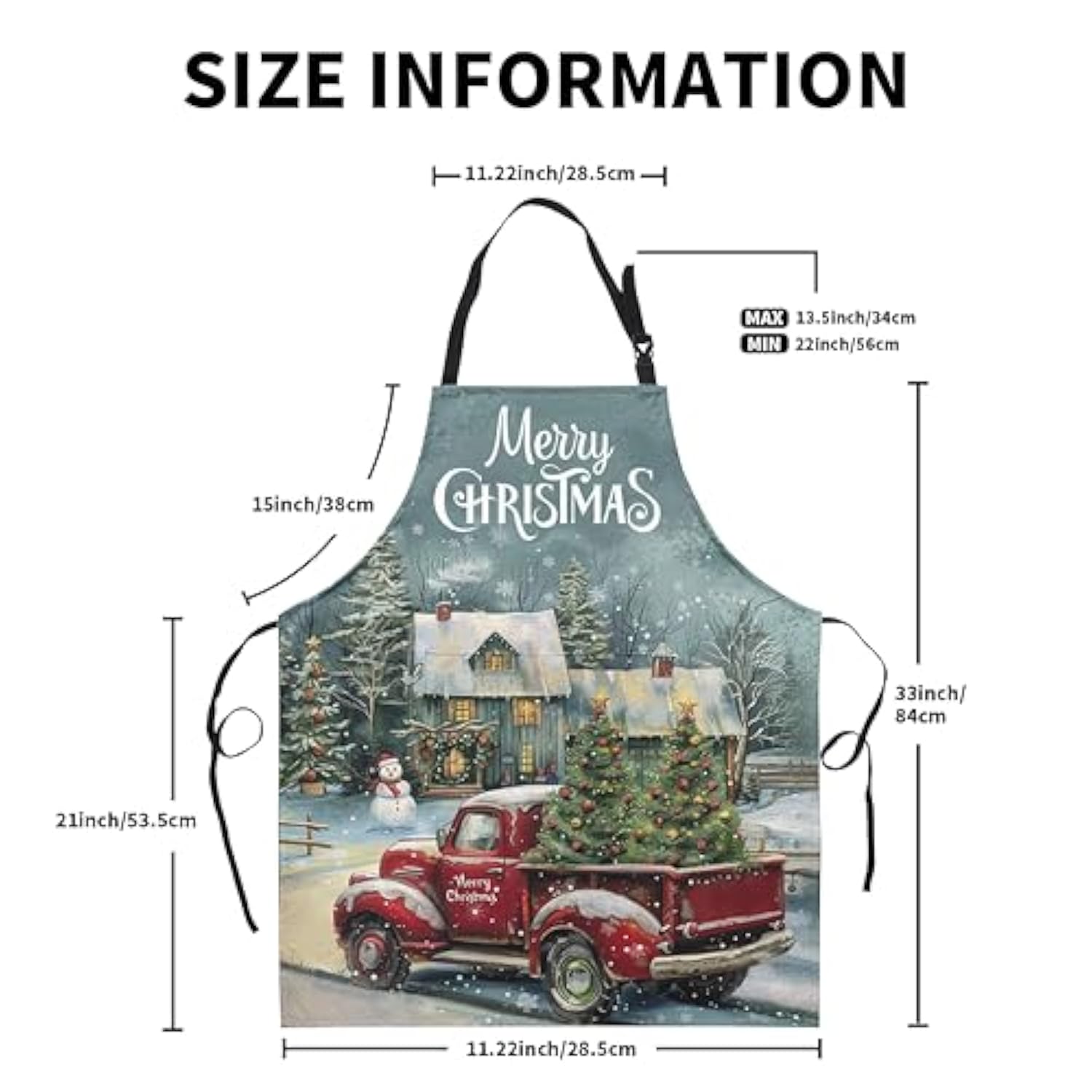 Merry Christmas Apron Vintage Red Truck With Xmas Tree Kitchen Aprons With Two Pockets Winter Cabin Snowman Aprons With Adjustable Strap For Baking, Cooking, Crafting, Sewing