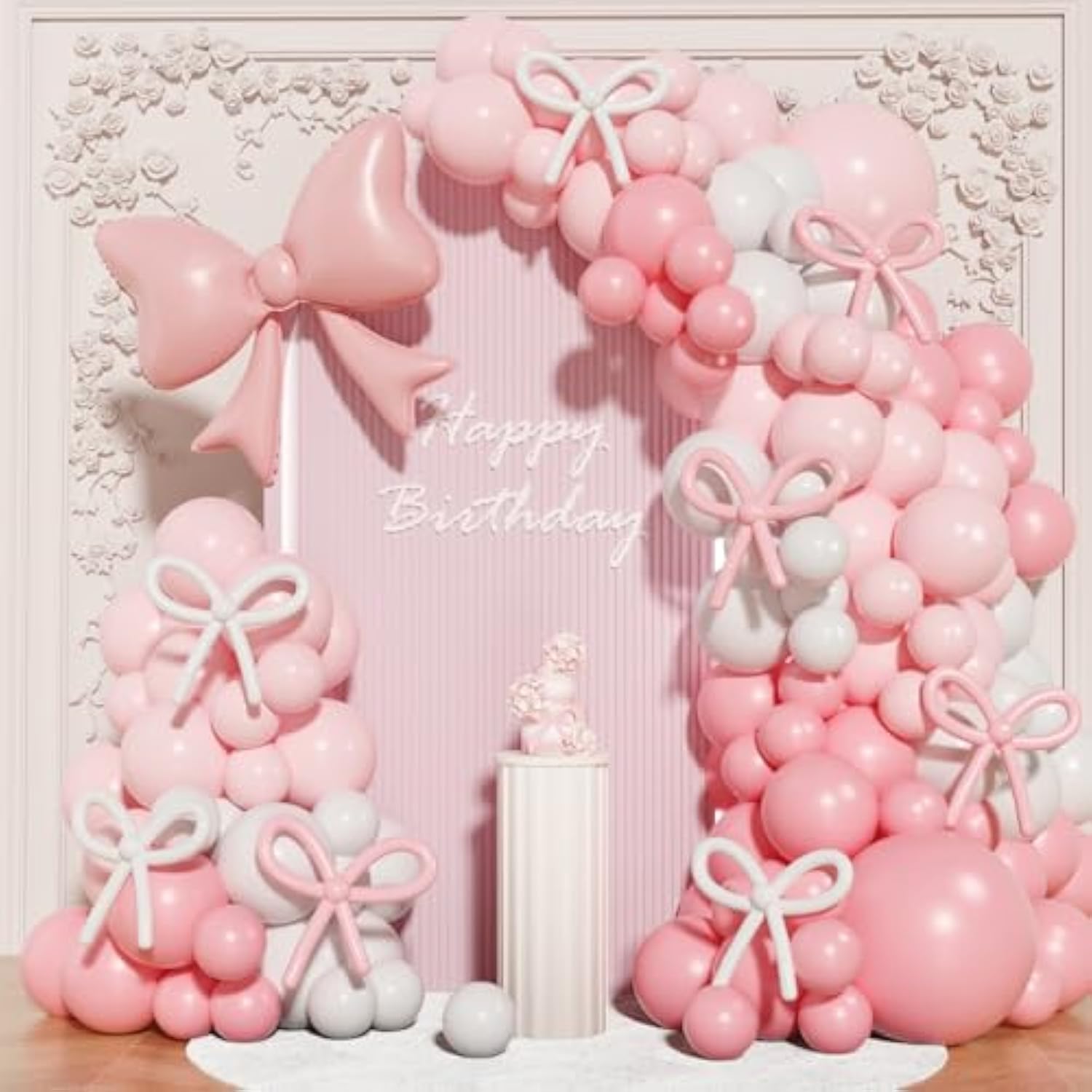 149-Piece Coquette Pink & White Bow Balloon Garland Kit for Parties & Weddings