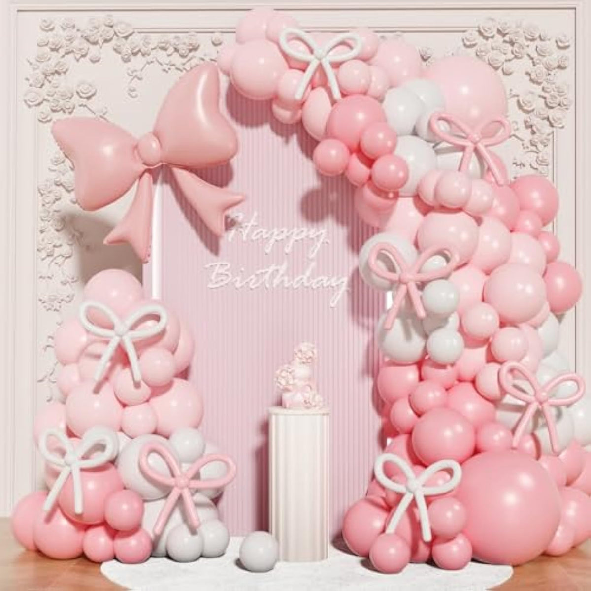 149-Piece Coquette Pink & White Bow Balloon Garland Kit for Parties & Weddings