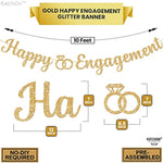 , Gold Glitter Happy Engagement Banner - 10 Feet, No Diy | Engagement Party Decorations | Engagement Party Banner | Engaged Banner, Bachelorette Party Decorations