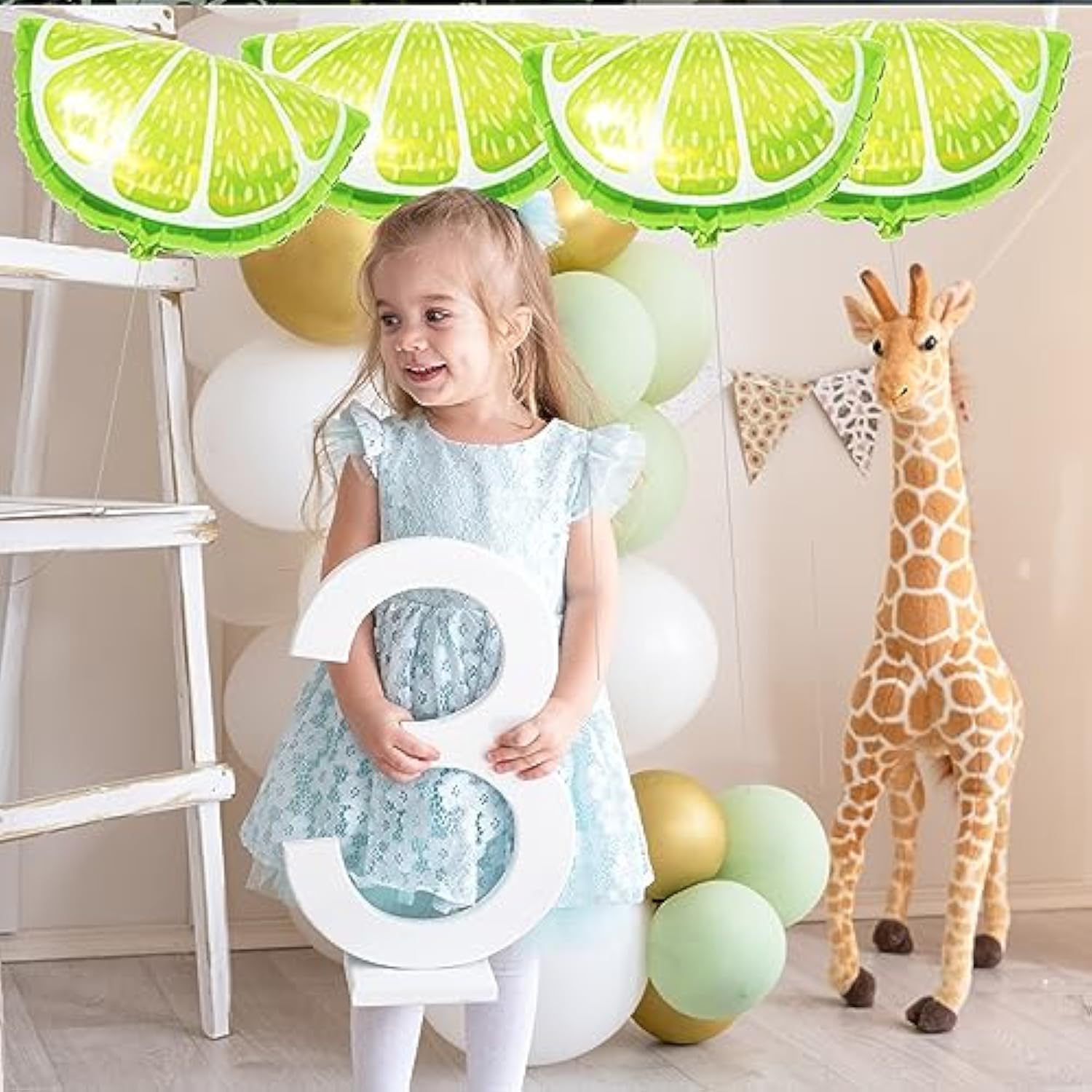 4 Pieces 26 Inches Large Fruit Lime Balloons, Green Aluminum Foil Lemon Balloon For Fruit Themed Birthday Wedding Decorations Party Supplies