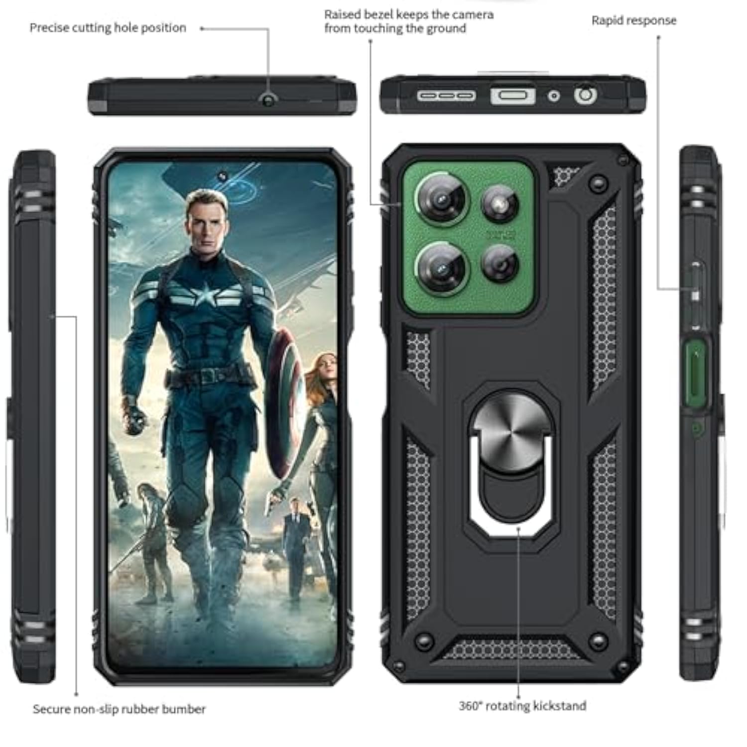 For Moto Gpower2025Case: Moto G Power 5G 2025 Case With Glass Screen Protector And Camera Lens Protector, Heavy Duty Cell Case Cover With Magnetic Ring Stand Motorola Gpower 5G 2025, Black