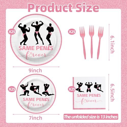 100 Pcs Bachelorette Tableware Party Supplies Set, Serves 25 – Disposable Pink Paper Plates, Napkins, and Forks for Bridal Shower, Hen Party, Engagement, Girls Night, Valentine’s Day Decorations