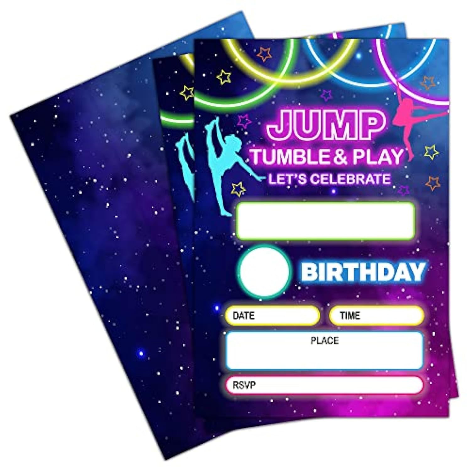 Bounce House Birthday Party Invitations, Trampoline Jump Invites, Teenagers Party Decorations - 20 Cards With Envelopes (012)