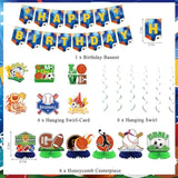 Sports Birthday Party Decorations, 40Pcs Sports Theme Backdrop Banner And Balloons Kit, Basketball Football Baseball Soccer Honeycomb Cake Topper For Birthday Party For Boys And Girls