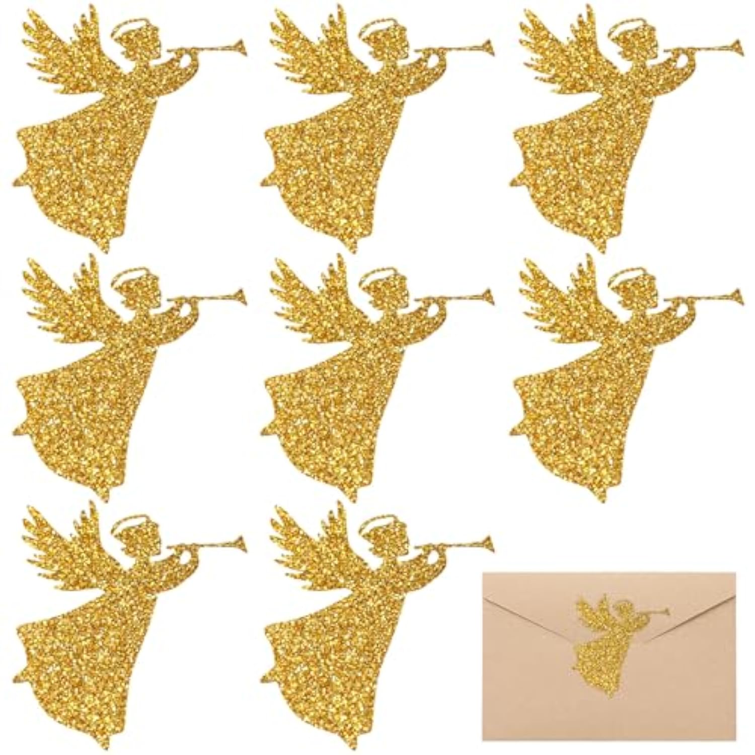 200Pcs Christmas Stickers Glitter Gold Angel Envelopes Seal Stickers Self-Adhesive Xmas Party Favor Sealing Labels For Holiday Business Wedding Invitations Greeting Cards Gifts Party Supplies