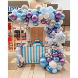 124pcs Blue & Purple Balloon Garland Kit – Snowflake Winter Theme for Birthday and Baby Shower