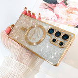 Designed For Samsung Galaxy S25 Ultra Case,Compatible With Magsafe Love Heart Plating Camera Protection Clear Glitter Magnetic For Women Girls Shockproof Phone Cover Bumper 6.9"-Gold