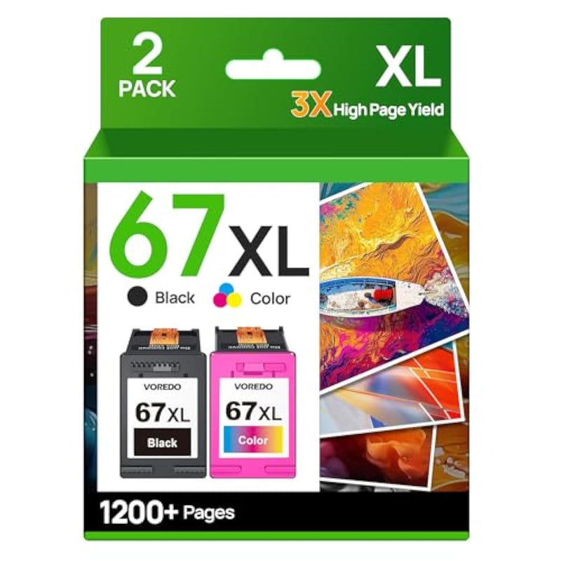 67Xl Ink S Black/Color Combo Pack Compatible For Hp Ink 67 67Xl Work For Deskjet 2700 2700E 2755 2755E 2855E 4100 4155E 4133E 4255E Envy 6000 6455E 6020E 6400 6475E 6075 6055E Printer 2 Pack
