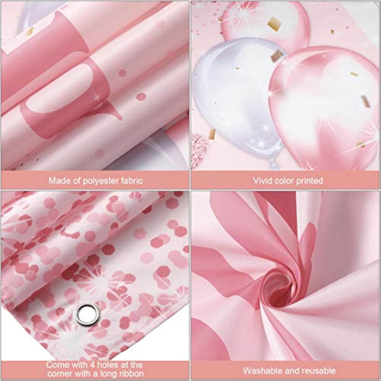 Pink and Rose Gold Birthday Party Backdrop Banner for Women and Sweet 16