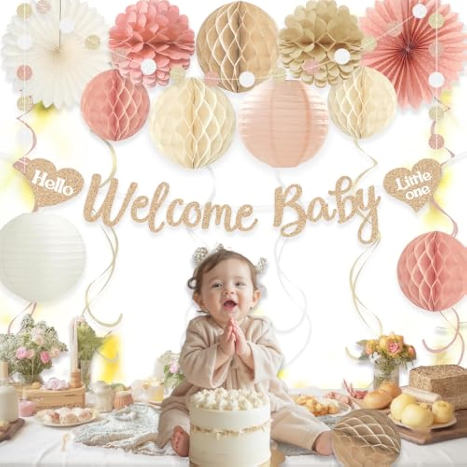 24-Pc Boho Baby Shower Décor Set for Girls with Banner & Hanging Accents