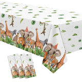 Jungle Animal Safari Party Decorations Tablecloth For Birthday Baby Shower, 3 Pack Disposable Zoo Wild Animals Birthday Party Supplies Table Cover, 55In X 86In