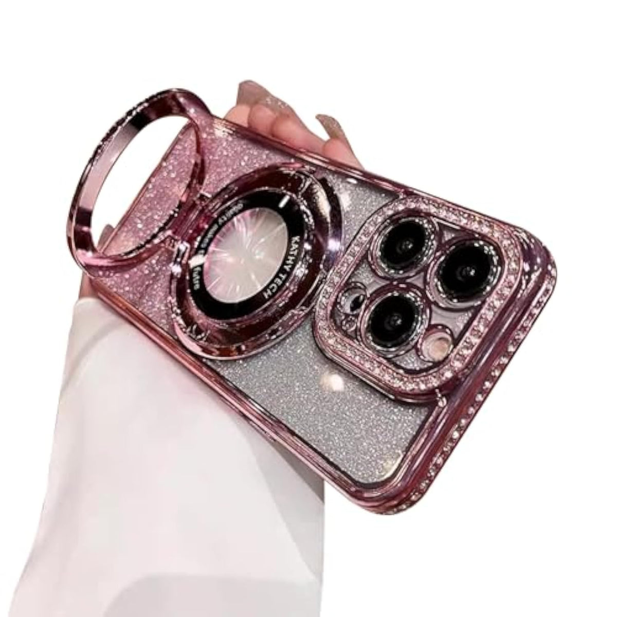 Magnetic Case For Iphone 14 Pro Max With Holder Stand,Rhinestone Glitter Plated Bling Luxury Phone Case?Compatible With Magsafe? Shockproof Kickstand Design For Iphone 14 Pro Max-Pink
