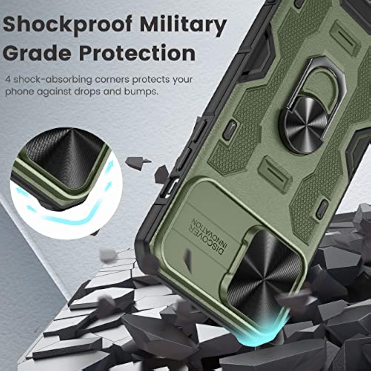 For 13 Pro Max Case, 12 Pro Max Case With Kickstand Camera Cover With Built-In 360° Rotate Ring Stand Magnetic Magnet Protective Phone Case For 13 Pro Max/12 Pro Max -Green