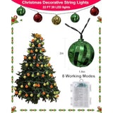 Battery Powered Christmas Lights 22Ft 20 Led Red Green Gold Ball String Lights 8 Modes With Timer, Globe Multicolor Chri