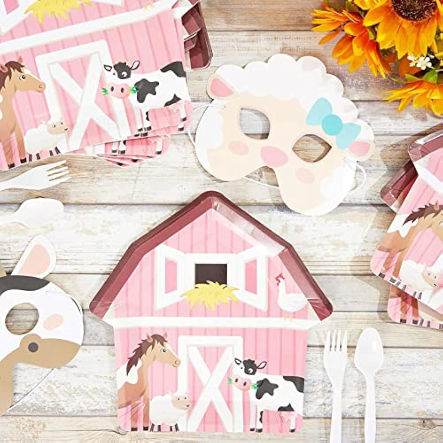 Farm Animal Birthday Plates - 10" X 10", Pink & Red Barnhouse Shape, 48 Count - Barnyard Paper Plates For Farm Party, Barnyard Birthday Decor & Party Accessories