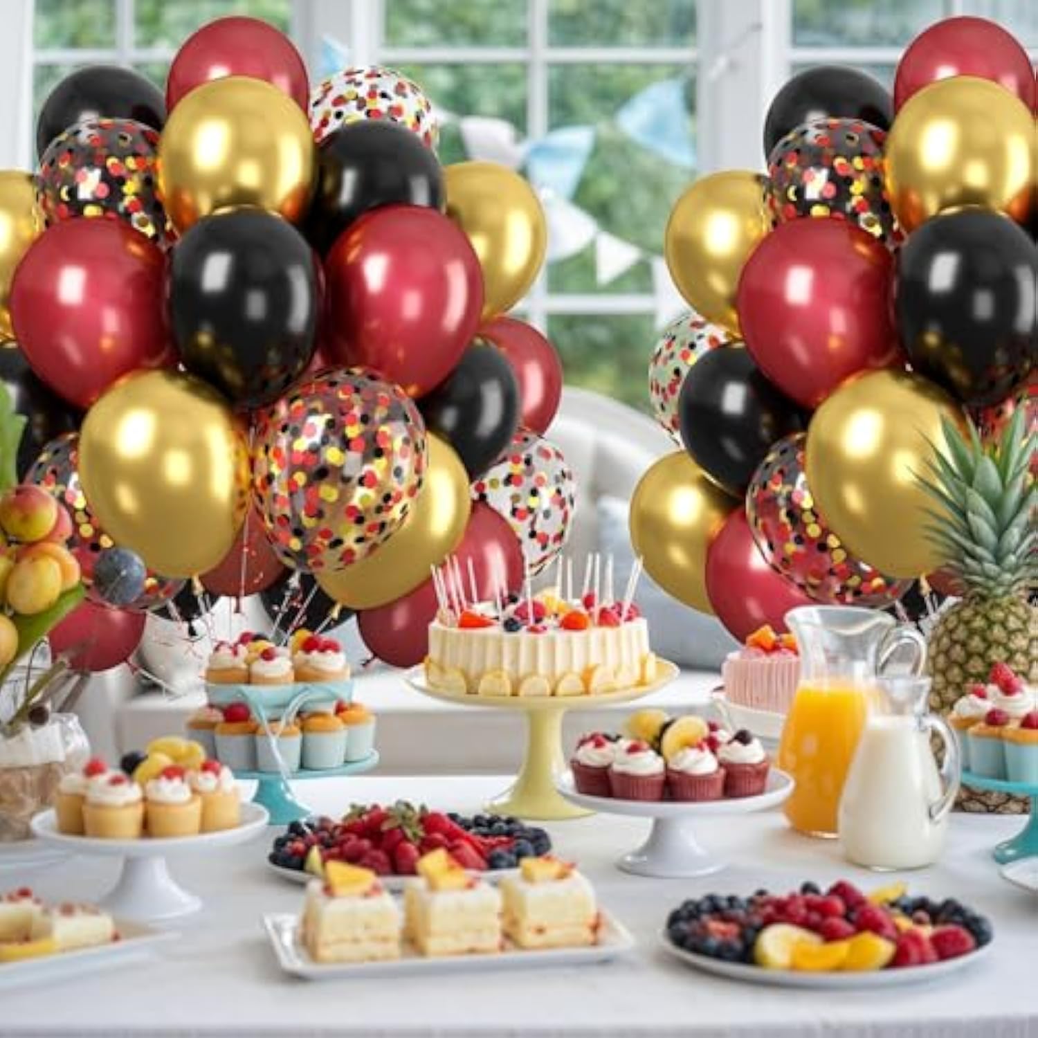 60-Piece Red Black Gold Balloon Set Metallic Confetti Balloons for Party Decor