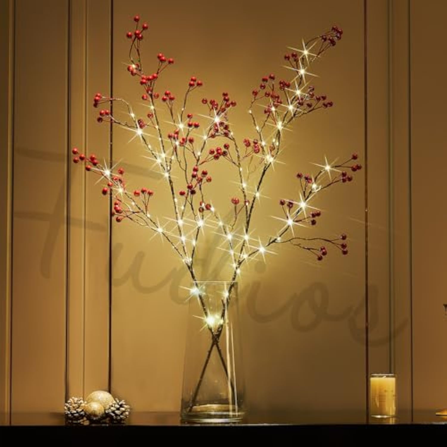 Lighted Red Berry Branches 80 Led Fairy Lights With Timer Usb Plug In Or Battery Operated