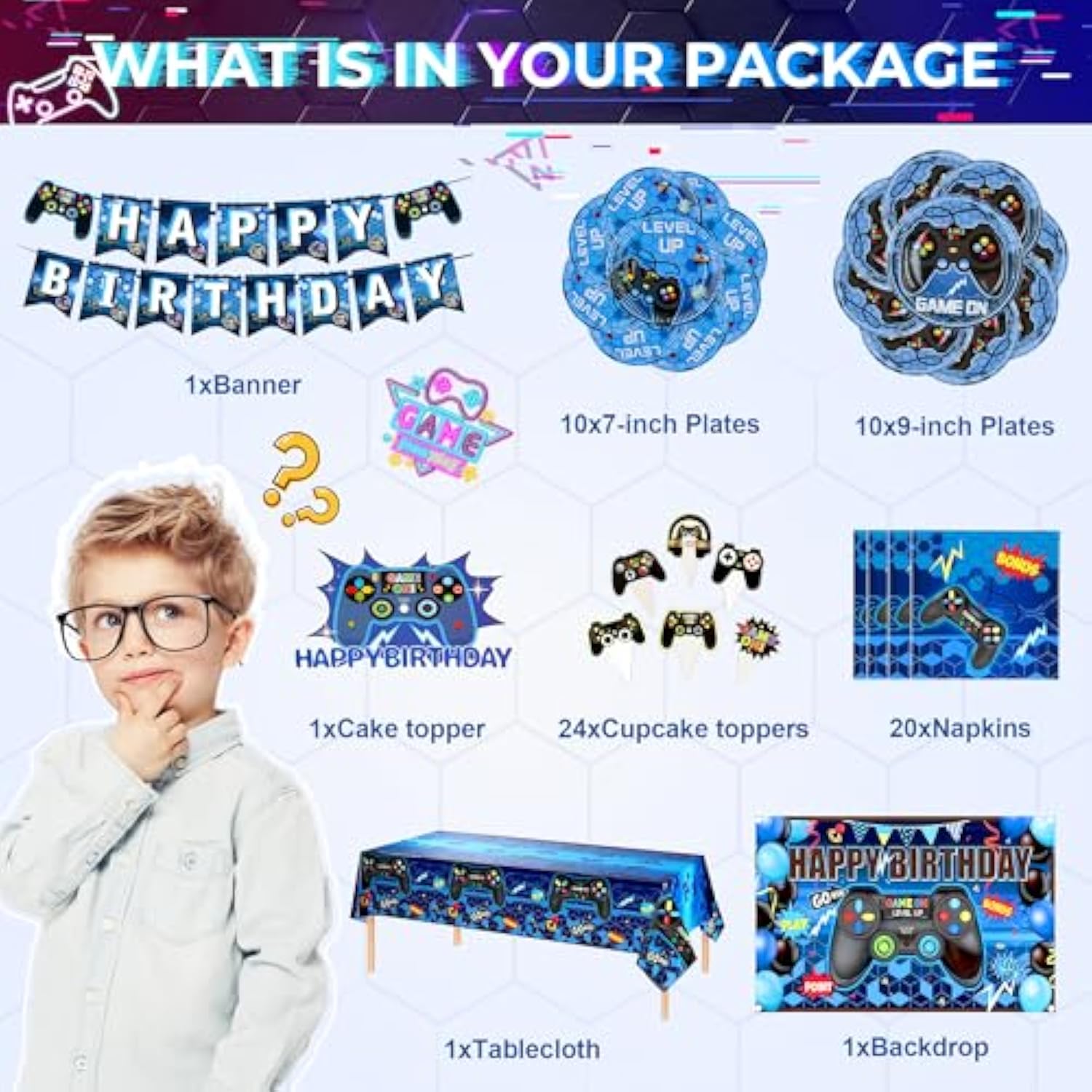 291Pcs Video Game Birthday Decorations For Serves 20 Guests, Gamer Birthday Party Supplies Include Banner, Backdrop, Balloons, Plates, Cake Toppers, Video Game Theme Party Decoration For Kids