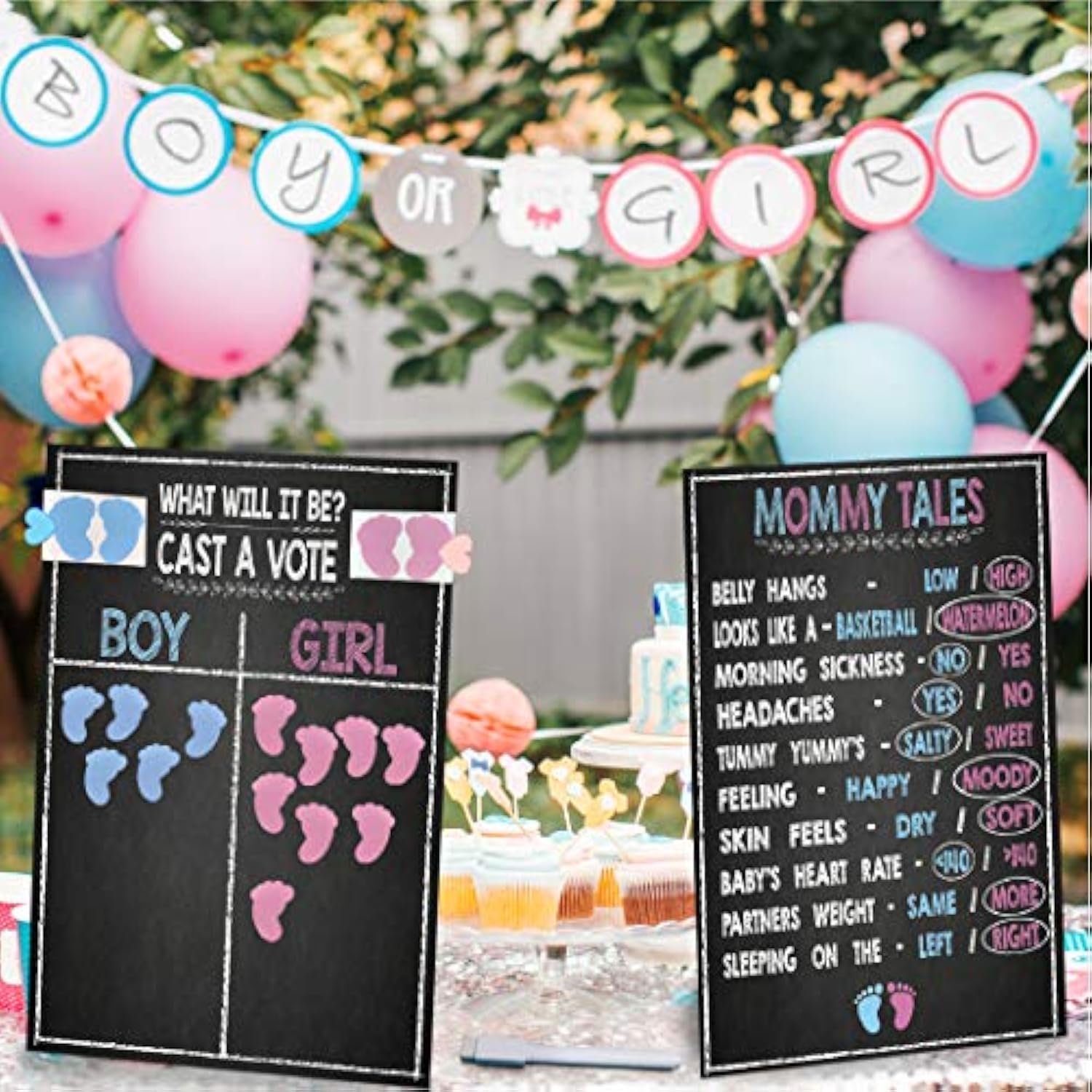 Gender Reveal Board Games 12/9" With Stand, 48 Blue And Pink Voting St
