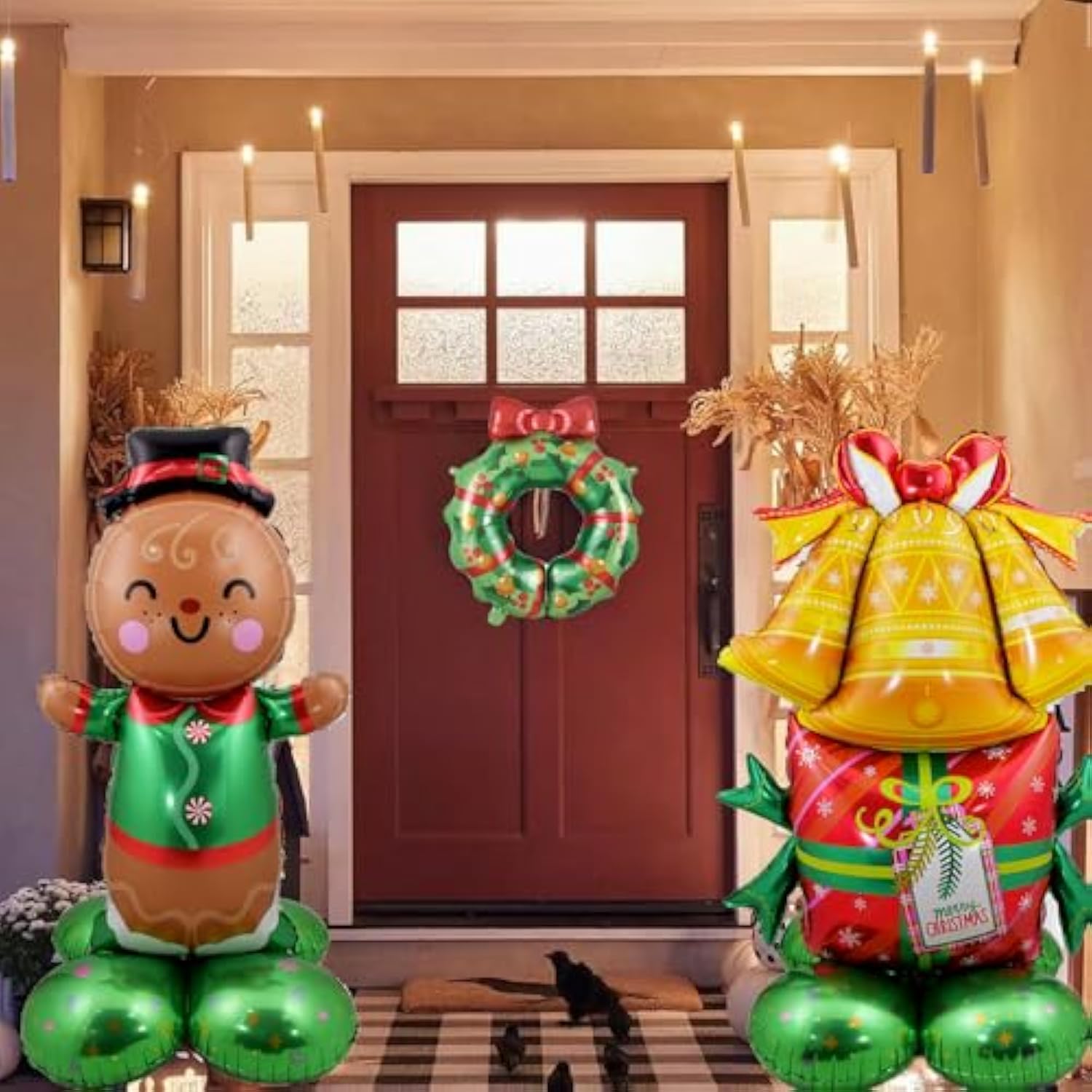 2-Piece 49-Inch Christmas Foil Balloons with Gingerbread Man and Bell for Party Decor