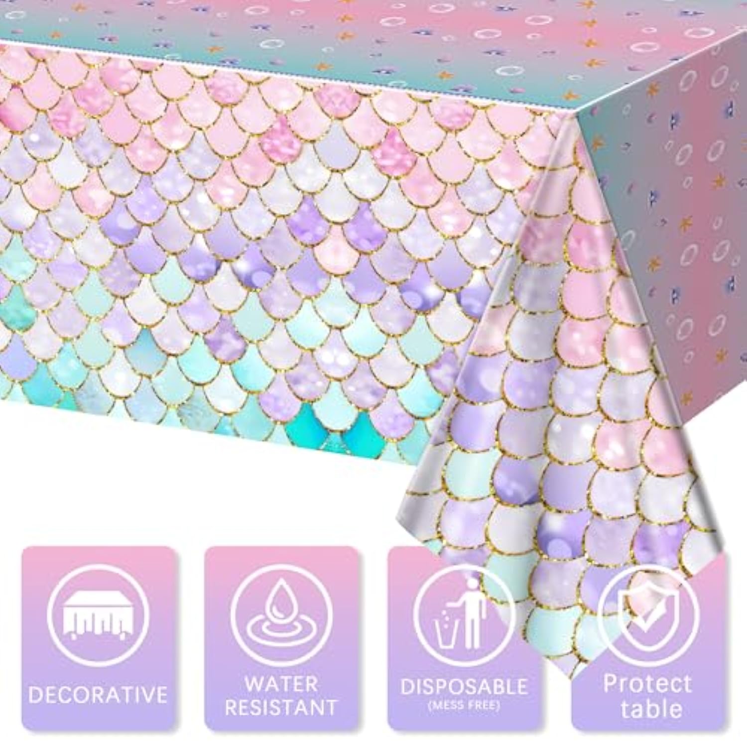Mermaid Tablecloths 3 Pack Disposable Plastic Birthday Party Favors (Fish Scale)
