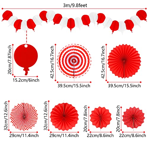 Red Party Decorations, Papar Fans Pompoms Fans Garlands for Birthday Bridal Baby Shower Wedding Graduation New Years Valentine's Day Party Decorations