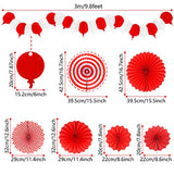 Red Party Decorations, Papar Fans Pompoms Fans Garlands for Birthday Bridal Baby Shower Wedding Graduation New Years Valentine's Day Party Decorations