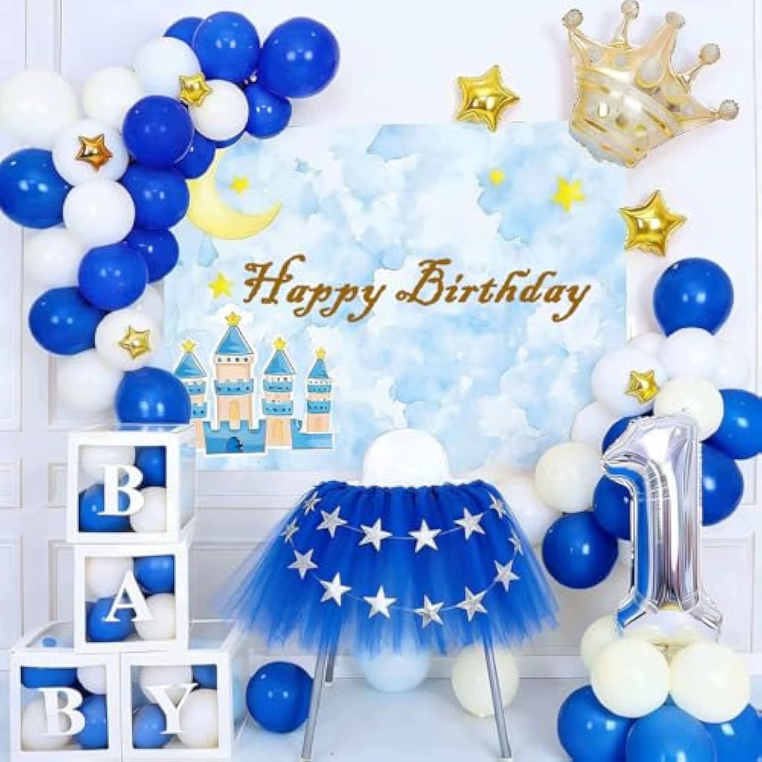 100Pcs Royal Blue And White Latex Balloons 12 Inch W/Ribbon For Birthday Graduation Anniversary Wedding Bridal Shower Celebration Party Decorations Supplies