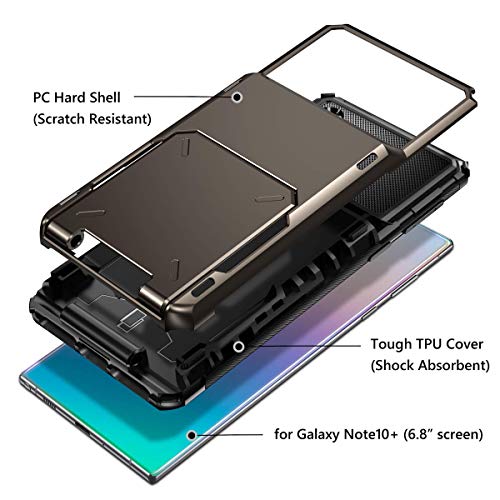 Case for Galaxy Note 10+ Case Wallet 4-Slot Pocket ID Card Holder Scratch Resistant Dual Layer Protective Bumper Rubber Armor Hard Shell Cover for