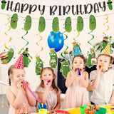 Pickle Birthday Party Decorations - 10Pcs Funny Happy Birthday Banner, Hanging Swirls, Cartoon Cucumber Dill Decor - Fruit Vegetable Theme Party Supplies