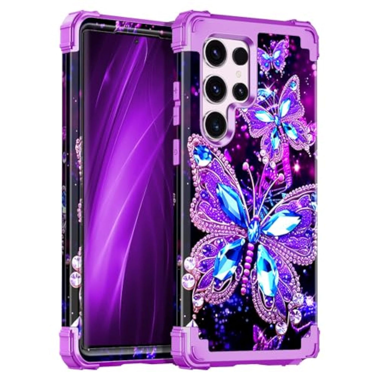 Compatible With Galaxy S23 Ultra 5G Case,Glow In The Dark Three Layer Heavy Duty Shockproof Protection Hard Plastic Bumper+Soft Silicone Case For Samsung Galaxy S23 Ultra,Dark