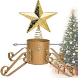 10Ft Christmas Tree Stand For Real & Artificial Trees, 24" Base Holds Up To 10 Ft Live Trees & 3D Tree Topper With Timer, 20 Clear Lights & 8 Light Modes (Gold)