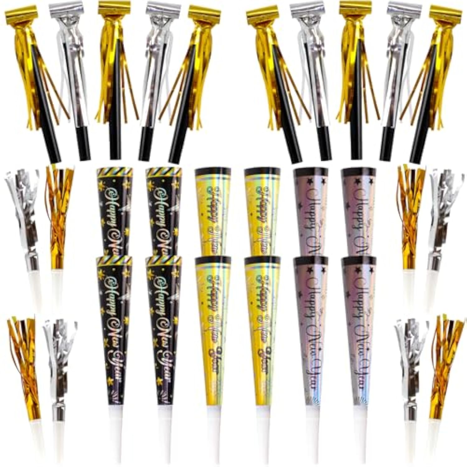 50 Pc 2026 Happy New Year Noise Makers Colorful Party Favor Set