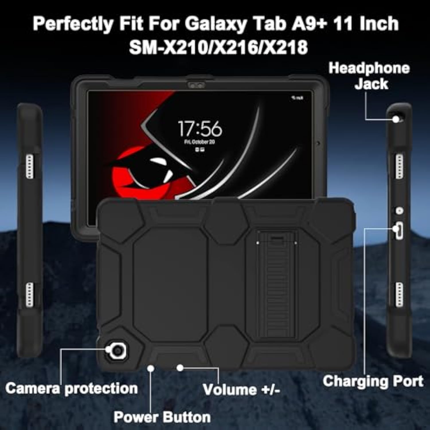 Case For Samsung Galaxy Tab A9+/A9 Plus 11" 2024 Model (Smx210/X216/X218), Complete Protection Heavy Duty Shockproof Rugged Protective Case For Kids Boys Girls, Black