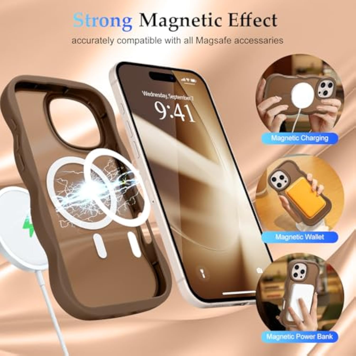 For Iphone 16 Pro Max Case, Curly Wavy Frame Hard Translucent Matte Clear Back Cover For Women Men Compatible With Magsafe Shockproof Tpu Bumper Phone Case For Iphone 16 Pro Max, Desert Gold
