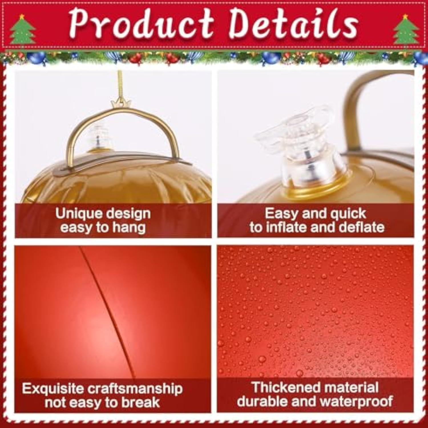 5 Pcs 24 Inch Inflatable Christmas Ornaments Oversized Hanging Christmas Balls Outdoor Christmas Decorations For Xmas La