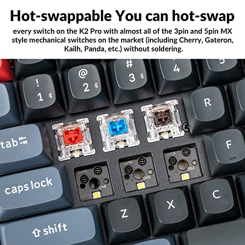 K2 Pro Qmk/Via Wireless Mechanical Keyboard, Custom Programmable Macro Wired Keyboard With Hot-Swappable K Pro Red Switch White Led Backlight Pbt Keycaps For Mac Windows Linux