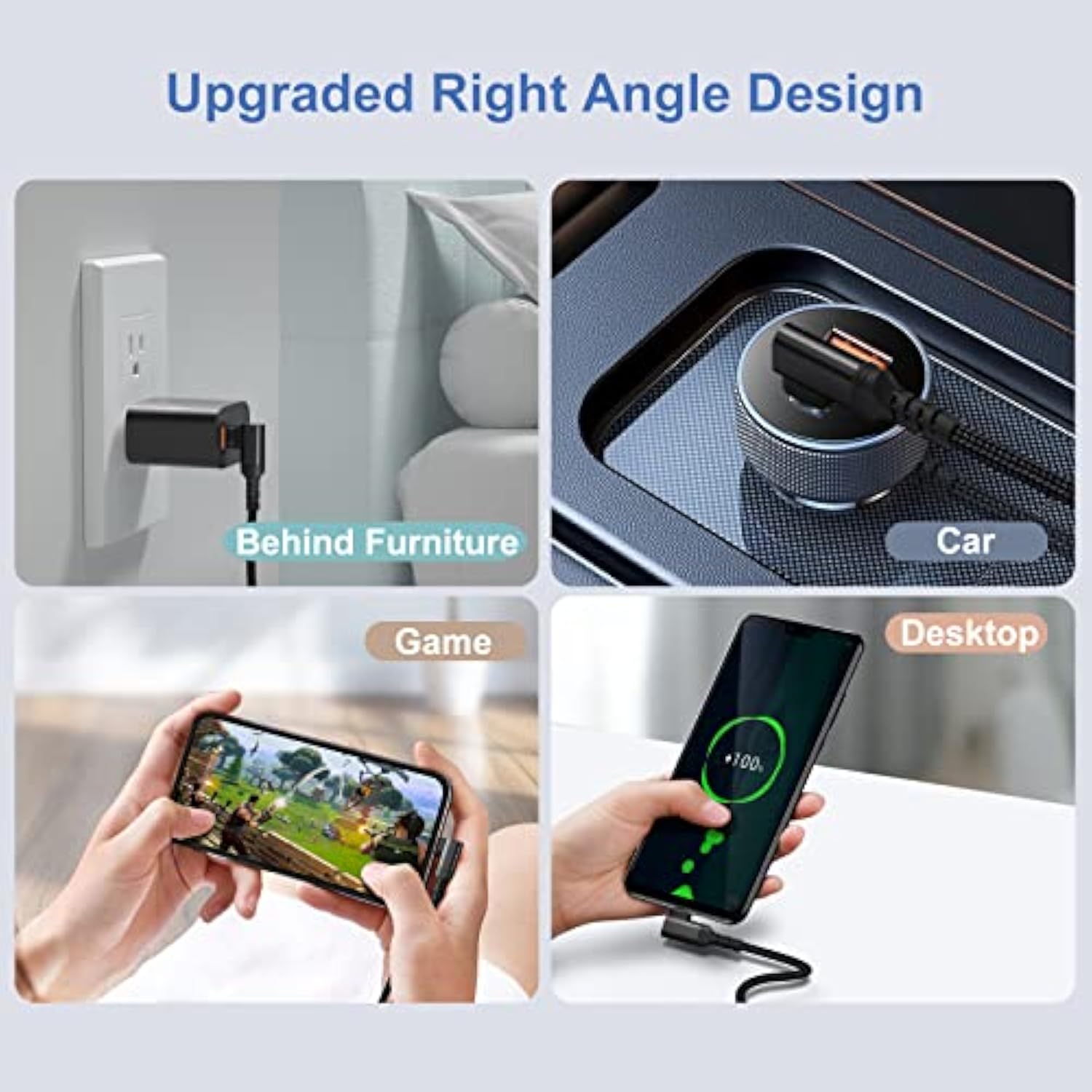 Short Usb C To Usb C Cable 1.5Ft, Right Angle 20Gbps Data Transfer 100W Fast C