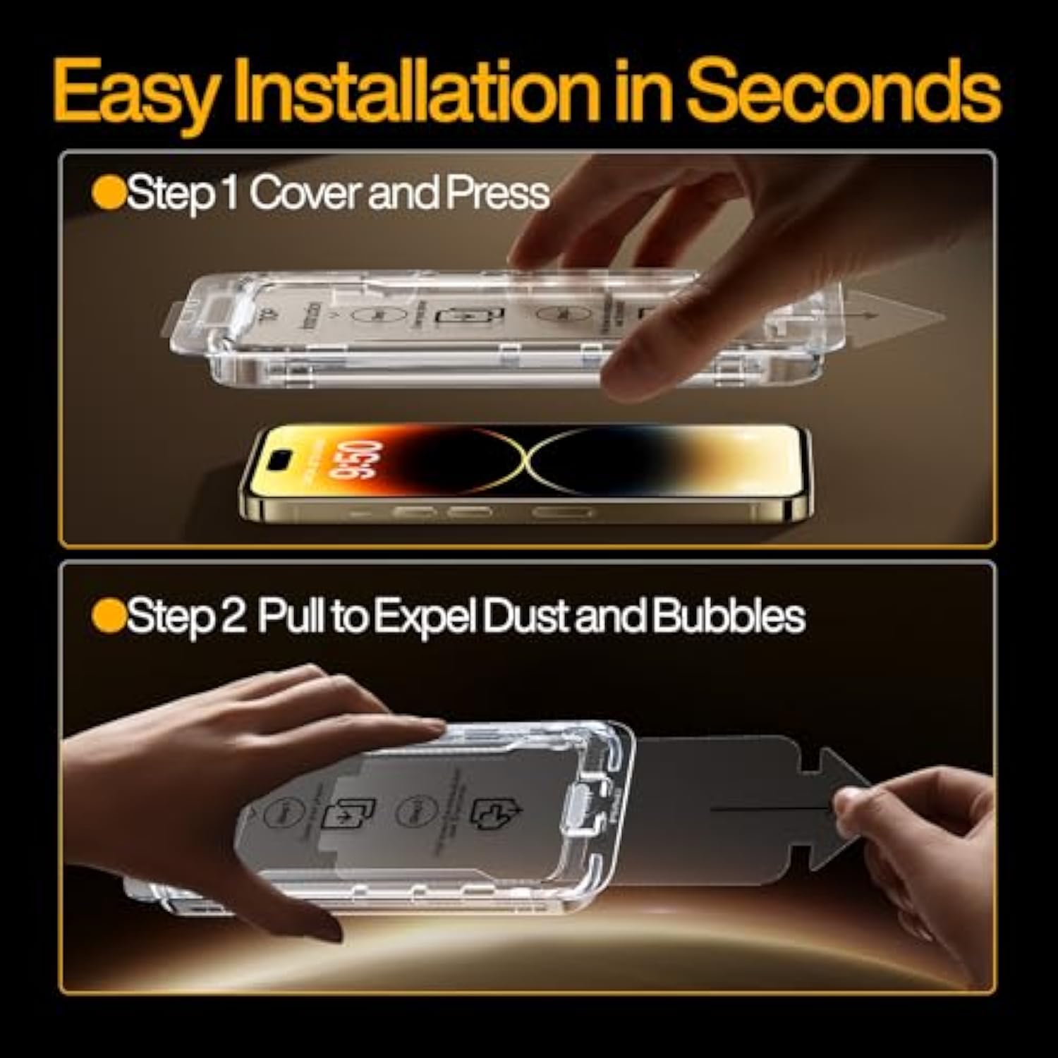 3-Pack Screen Protector For Iphone 14 Pro Max With 3-Pack Camera Lens Protector, Clear 9H Tempered Glass Film, Super Fast Installation (Dust-Free & Bubble-Free), Alignment Tool