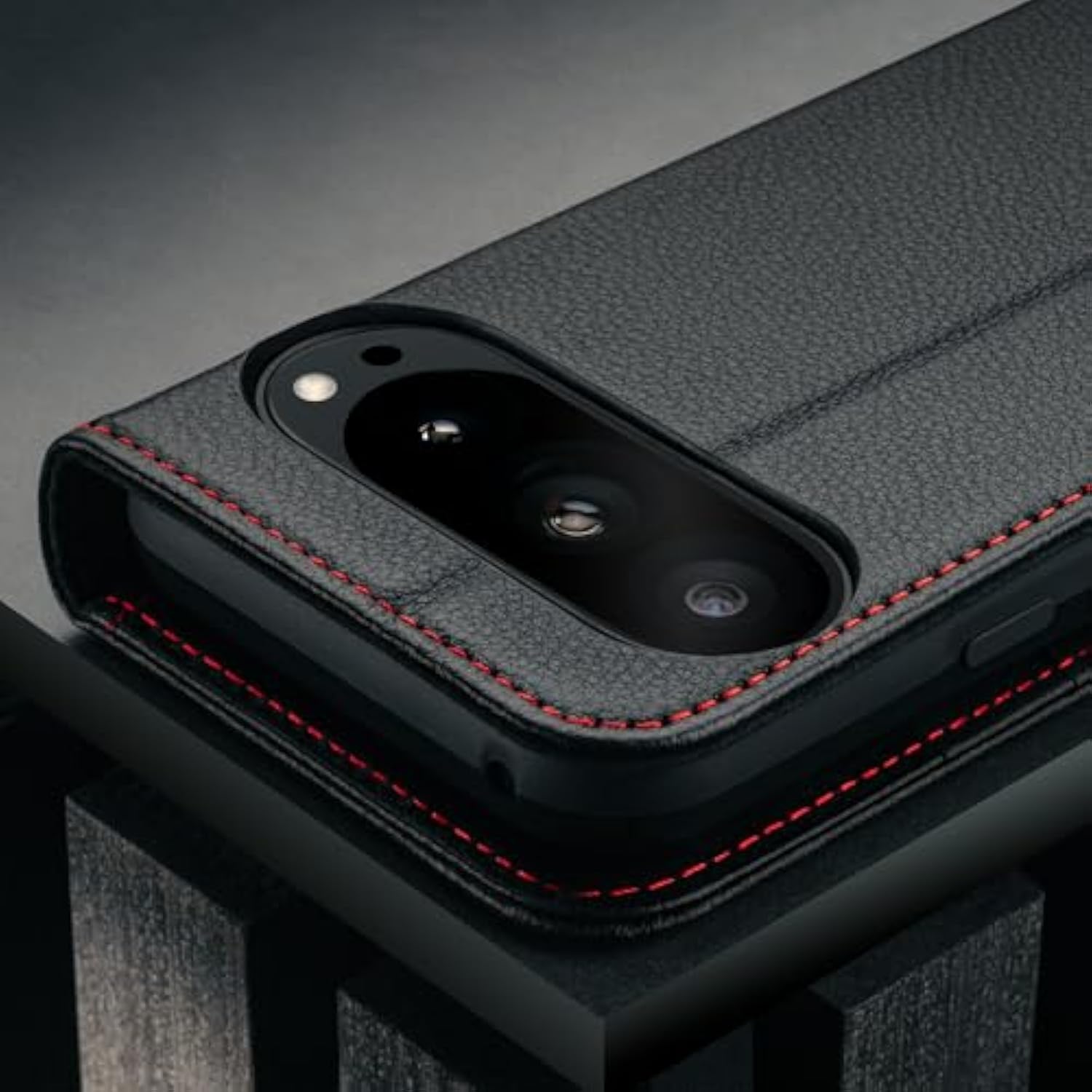 Leather Case Compatible With Google Pixel 10 Pro Xl 6.8” 2025 – Premium Leather Wallet Case With Kickstand And Card Slots (Black With Red Detail)