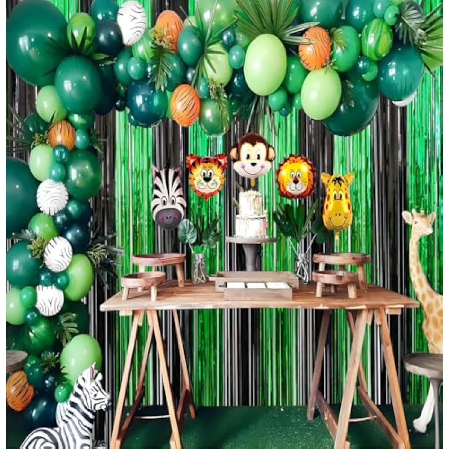 2 Pack 3.3Ft×8.2Ft Black Green Metal Tinsel Foil Fringe Curtains Backdrop Door Window Streamers Birthday St Patrick'S Day Halloween Bachelorette Graduation Hawaiian Jungle Party Decoration