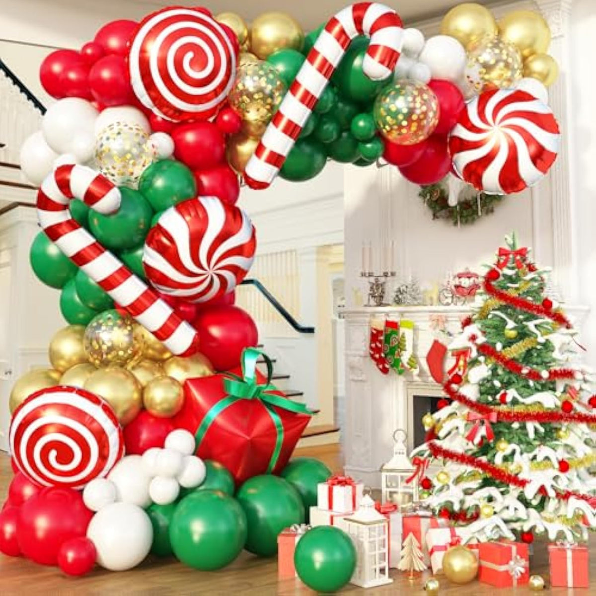 139 Pcs Christmas Balloon Garland Kit with Red Green White Gold and Foil Balloons