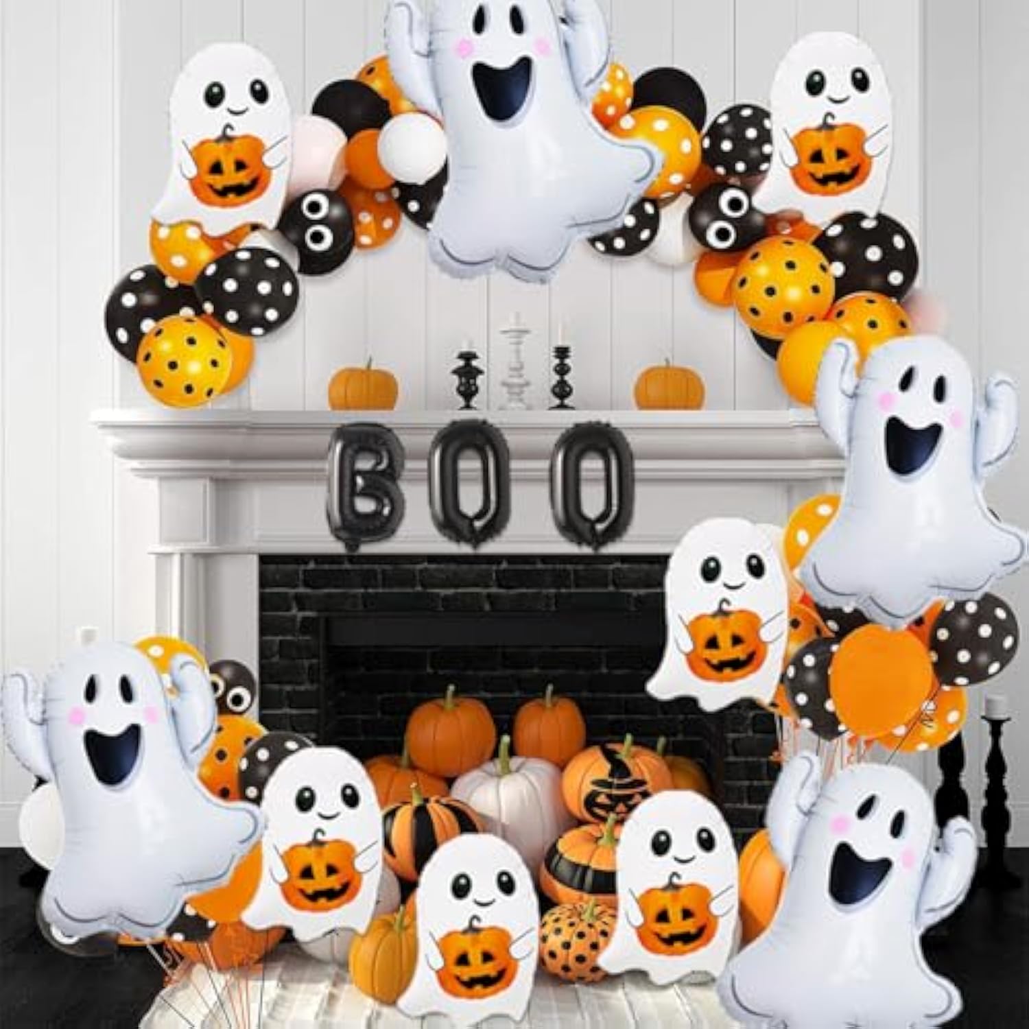 12PCS Halloween Balloon Set Black BOO Spooky Mylar Balloons for Baby Shower Party Decor