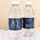 Navy Blue And Gold Happy 80Th Birthday Water Bottle Labels - 20 Waterproof Stickers, 80Th Birthday Party Decorations