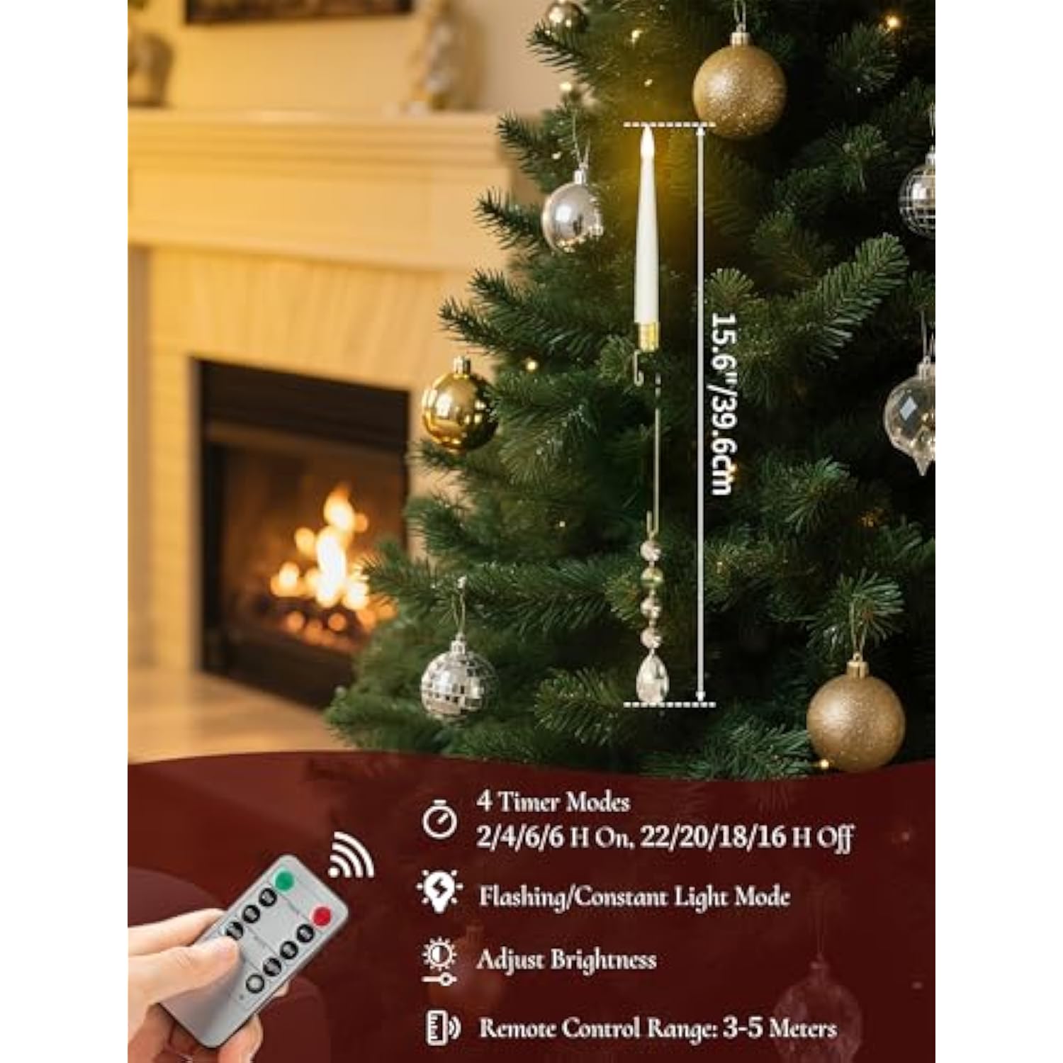 Christmas Tree Candles With Remote: 10 Pack Battery Operated Flameless Taper Candles With Timer Christmas Led Candle With Hanging Crystal For Xmas Party Home Decoration