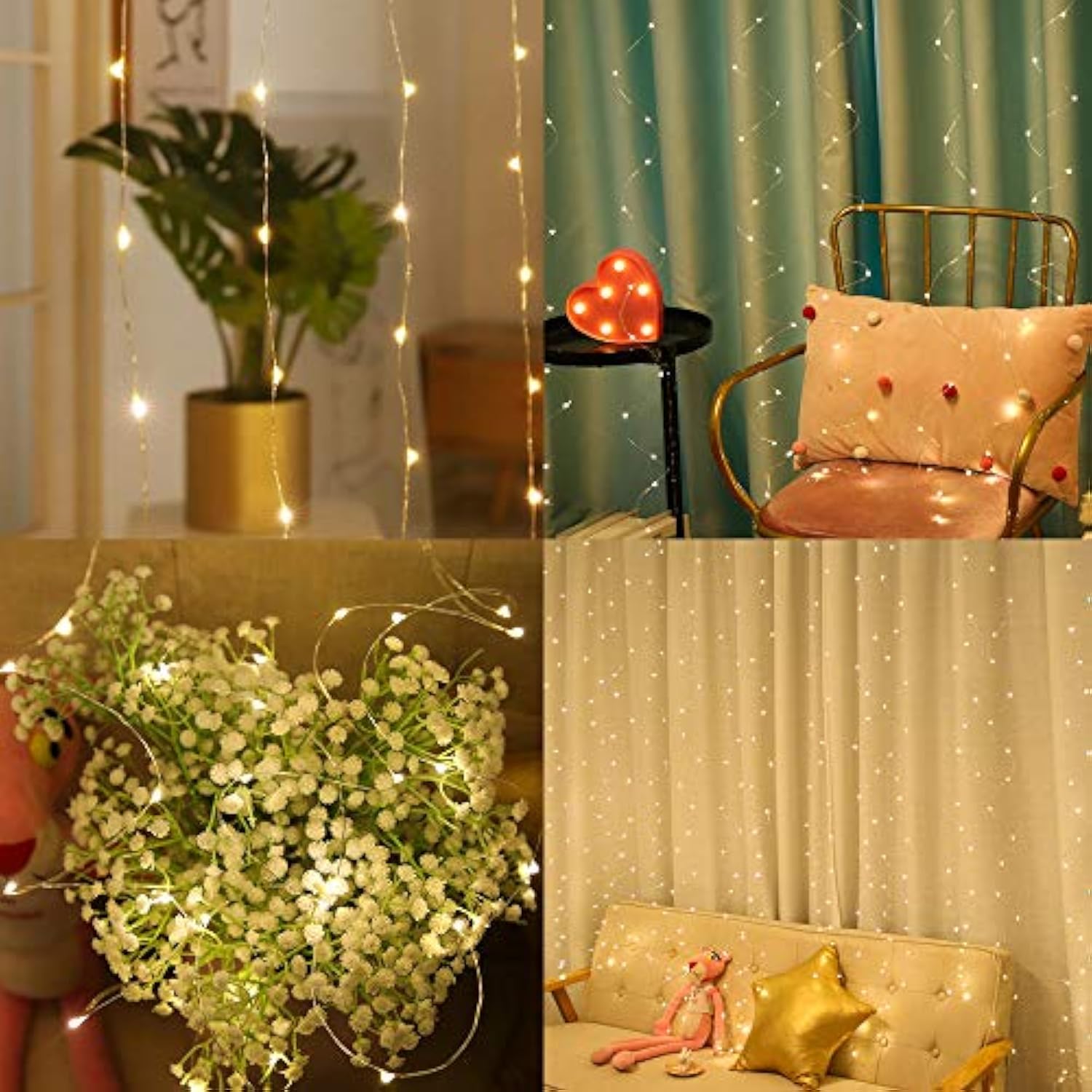 Window Curtain String Lights, 300 Led 8 Lighting Modes Fairy Copper Light With Remote, Usb Powered For Christmas Party W